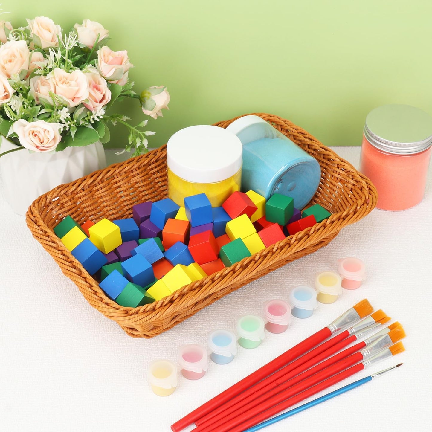 6 Pack 12 Inch Brown Poly Wicker Bread Baskets, Rectangular Wicker Bread Basket, Imitation Rattan Wicker Fruit Baskets for Table, Candies, Crackers, Fruit, Vegetables, Restaurant,Home Kitchen