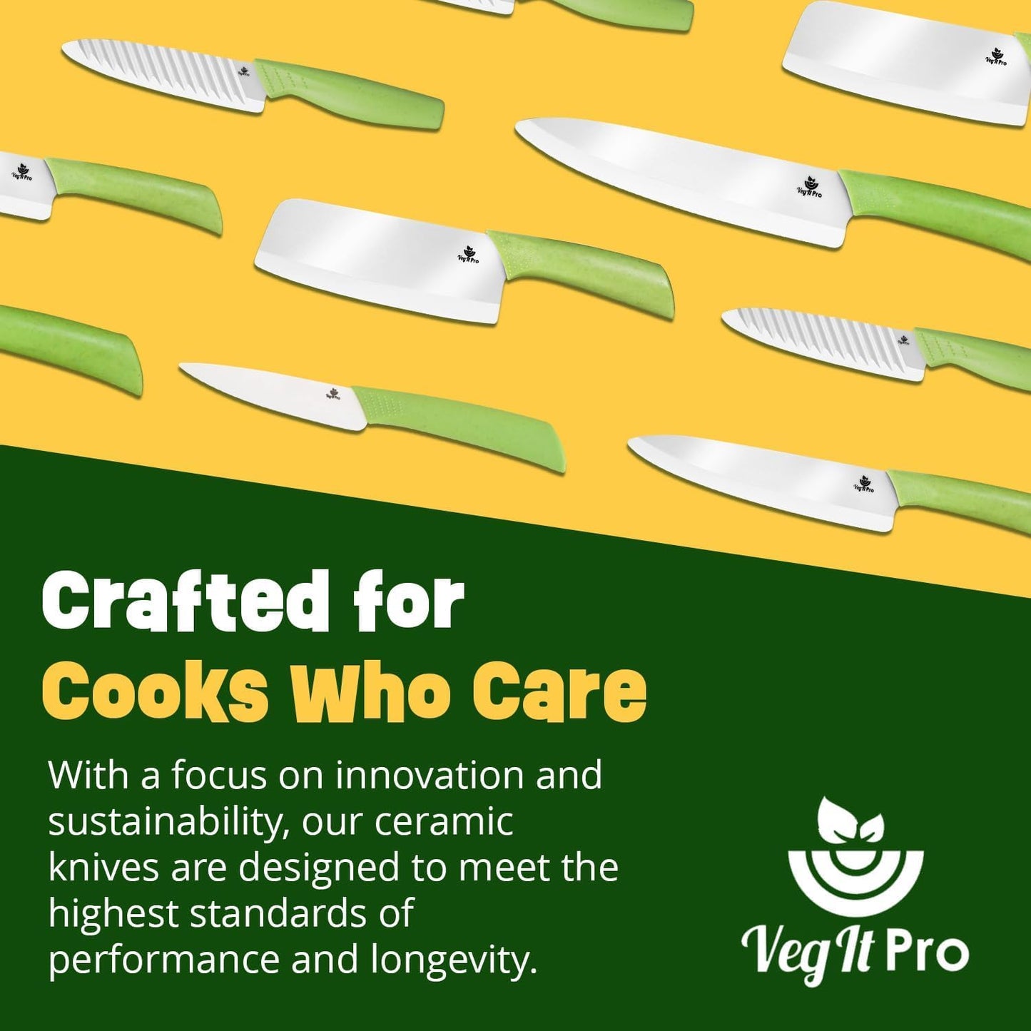 Ceramic Knife Set with Ergonomic Handle, Non-Reactive and Professional Chopping Knife Featuring Sharp, Rust-Proof Blades for Cutting Vegetables & Fruits, Durable Ceramic Kitchen Knives Set 6” & 4”