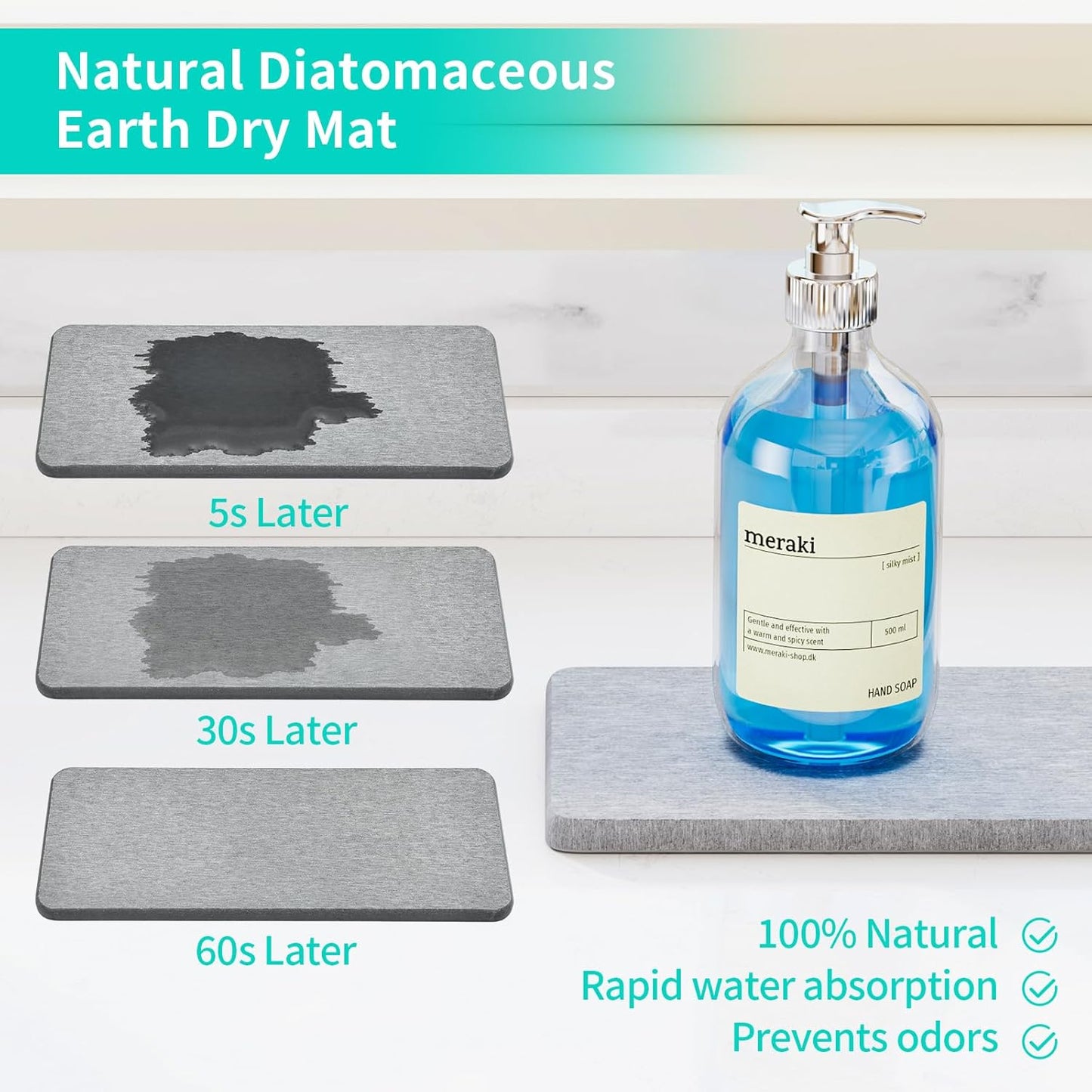 HapiRm Sink Caddy Sponge Holder - Kitchen Sink Organizer with Instant Drying Stone and Brush Holder, Stainless Steel Sponge Caddy for Kitchen Countertop - Silver