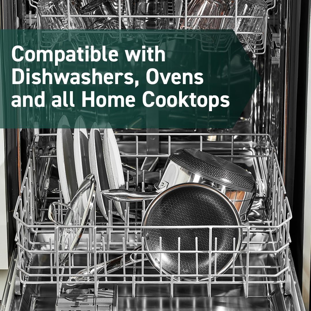 HexClad Hybrid Nonstick 8-Inch Frying Pan with Tempered Glass Lid, Stay-Cool Handle, Dishwasher-Friendly, Oven-Safe Up to 900°F, Induction Ready, Compatible with All Cooktops