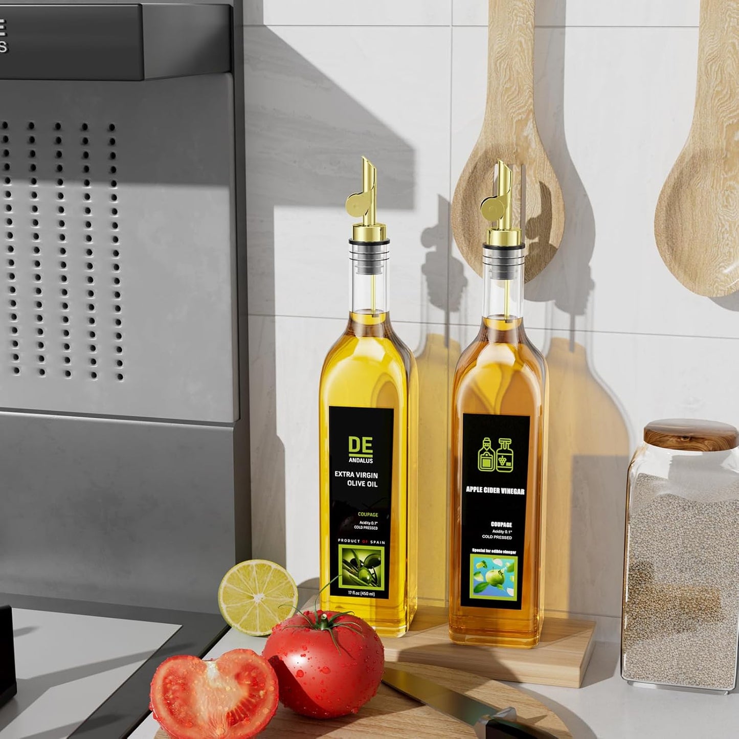 Olive Oil Dispenser Spout, Weighted Liquor Pour Spout, Syrup Dispenser Spout, Stainless Steel Automatic Pour Spouts for Liquor Bottles, Oil Bottles, Vinegar, Syrup and Alcohol 8 Pack Golden