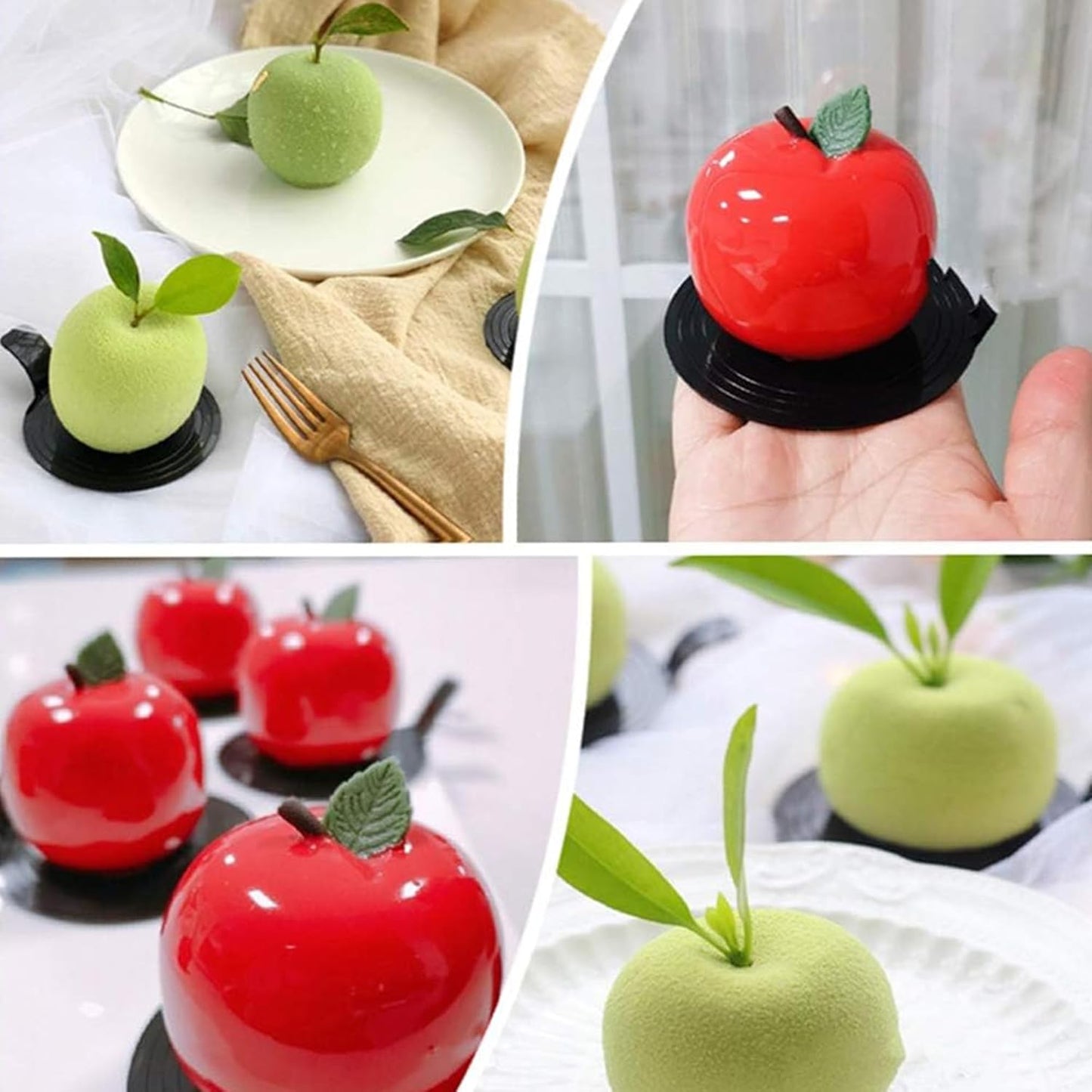 OCPO KITCHEN Apple Silicone Mold for Baking Mousse Cake Dessert Pastry Chocolate Fruit Pudding Jelly Ice Cream Christmas Cake Decoration Mold, Non-Stick and Easy Release, Apple Shape (8-Cavity)