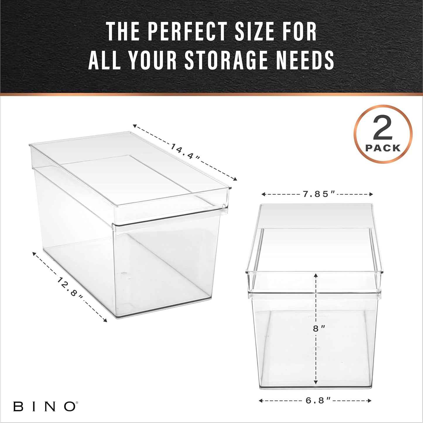 BINO | Plastic Storage Bins, Large - Deep | THE HANDLER COLLECTION | Multipurpose Organizer Bins | Kitchen Pantry Organizers and Storage | Clear Containers for Organizing Home | Freezer Organizer