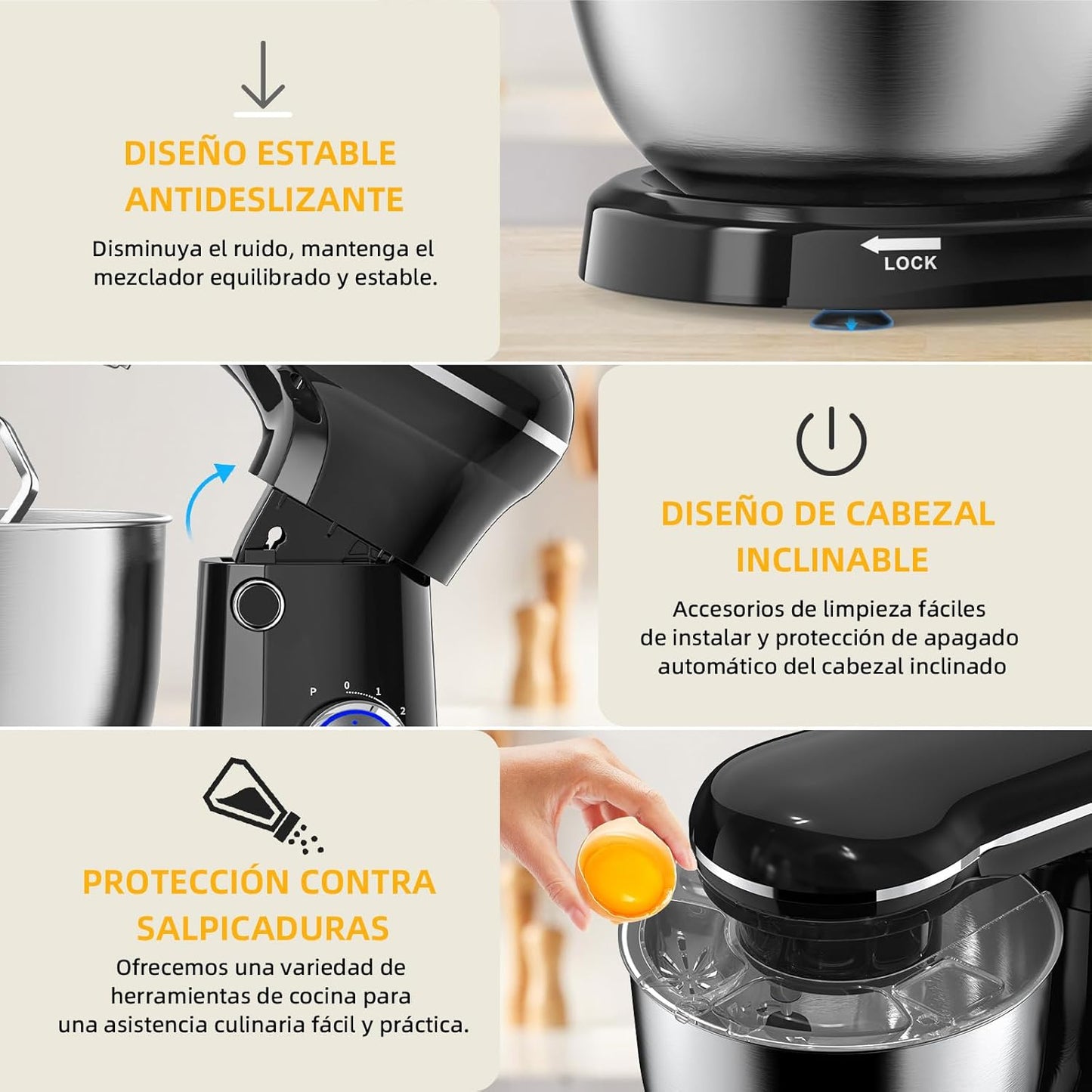 Electric Stand Mixer,10 Speeds Tilt-Head Food Mixer, 3-IN-1 Kitchen Mixer for Daily Cooks with 6 QT Bowl,Dough Hook, Beater, Whisk (Onyx Black)