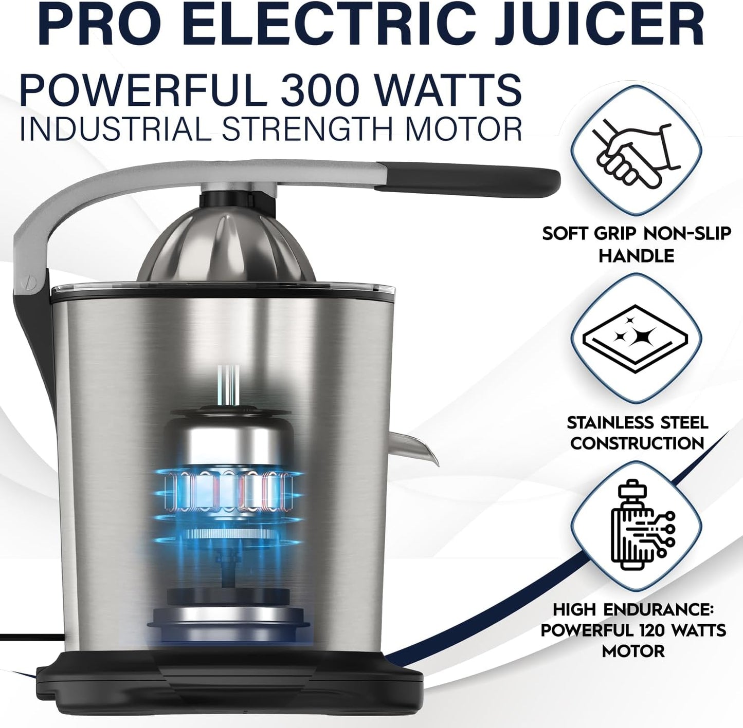 Eurolux Electric Citrus Juicer Power Pro - With 300 Watts of Power, This is The Most Powerful Juicer, for an Easy Smooth Juicing Experience | with Its New Updated Design