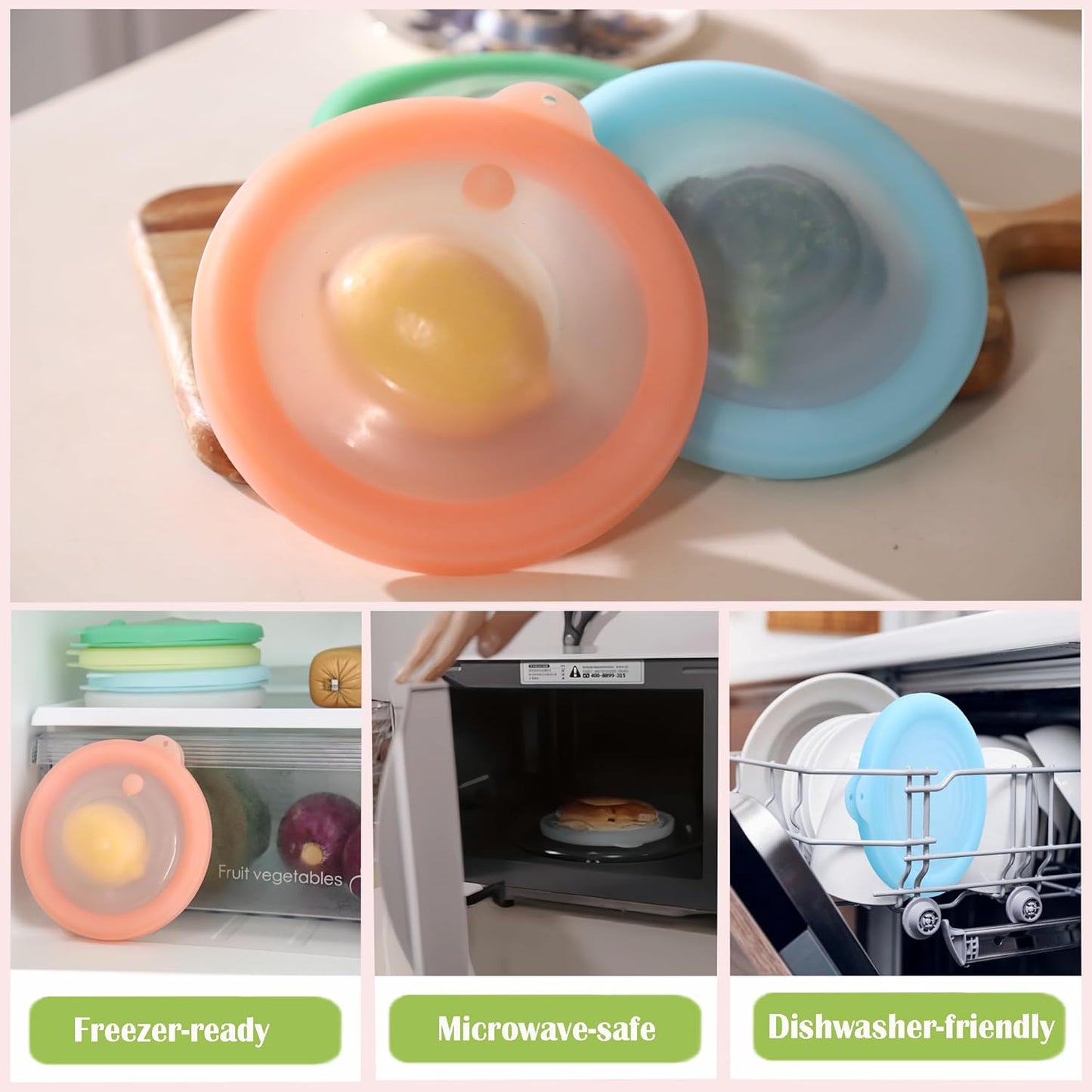 Silicone Reusable Vacuum-Seal Storage Containers for Fridge,Fresh Fruit,Vegetables,Garlic,Onions,Lemons,Potatoes,Meat,for Microwave Oven Heating,Freezer,Dishwasher,Avocado Saver,Tomato Holder,2 Pack