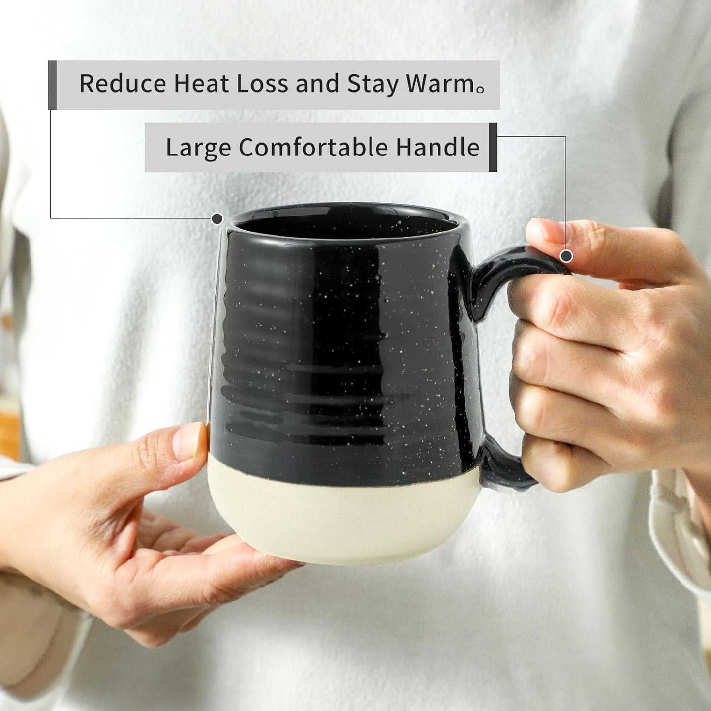 Hasense Coffee Mugs Ceramic, 15 oz Large Coffee Cups with Handle for Home and Office, Latte Mugs Set for Coffee, Tea, Hot Cocoa, Mocha, Black Coffee Cup Gift for Dad Mom, Dishwasher Microwave Safe