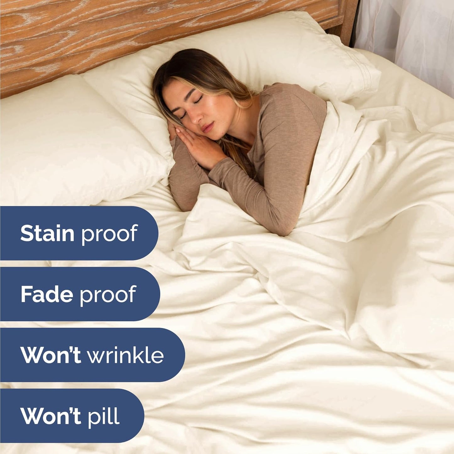 Twin Size 3 Piece Sheet Set - Comfy Breathable & Cooling Bed Sheets Set - Hotel Luxury Bedding for Women, Men, Kids, Teens, Boys & Girls - Deep Pockets, Ultra-Soft, Wrinkle Free - Oeko-Tex - Off White