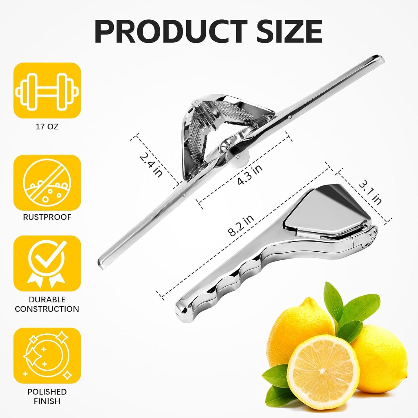Lemon Squeezer Stainless Steel, Heavy - duty Lime Squeezer, Manual Citrus Squeezer, Manual Juicer That Easily Squeezes Out All the Juice