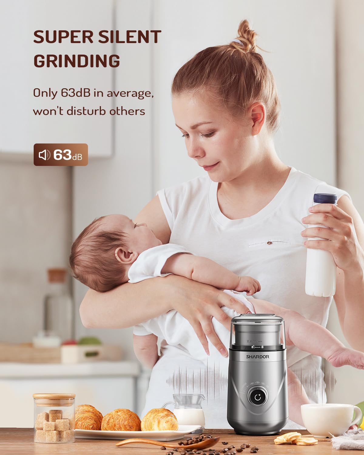 SHARDOR Adjustable Coffee Grinder Electric, Herb, Spice, Coffee Bean, Espresso Grinder with 1 Removable Stainless Steel Bowl, Silver,Updated,Version 2.0