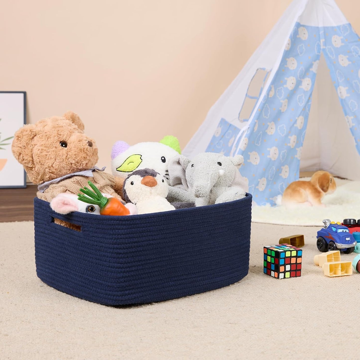 Large Storage Baskets for Shelves, Closet Organizers Bins for Clothes Blanket Towels, Baby Nursery, Toy Baskets Box, Woven Rope Baskets, 17 x 13 x 7.5”, 2 Packs Navy Blue