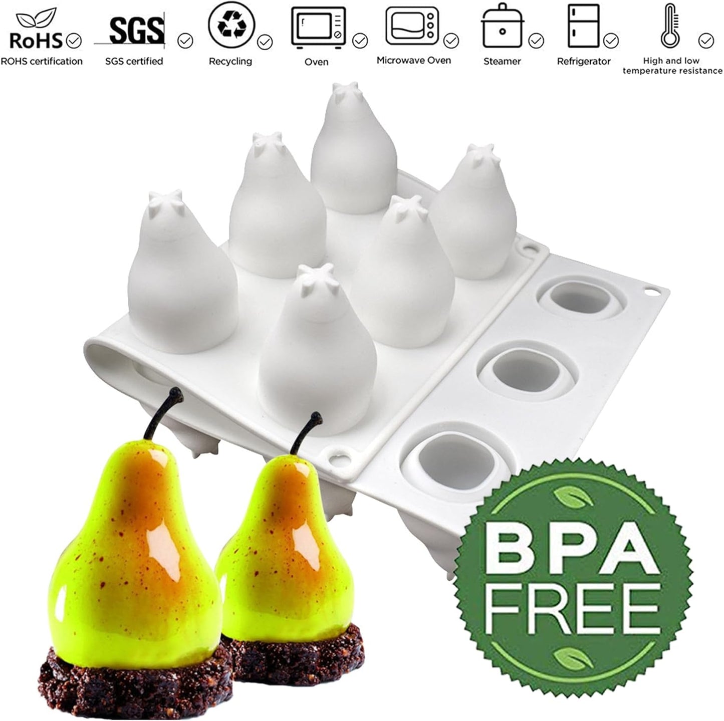 OCPO KITCHEN 3D Pear Shape Silicone Molds for Baking Mousse Cake, 3D Silicone Baking Mold for Candy Pastry Chocolate Truffle Cupcake Jelly Cookie Pudding Cake Decoration Mold, Pear Shape (15-Cavity)