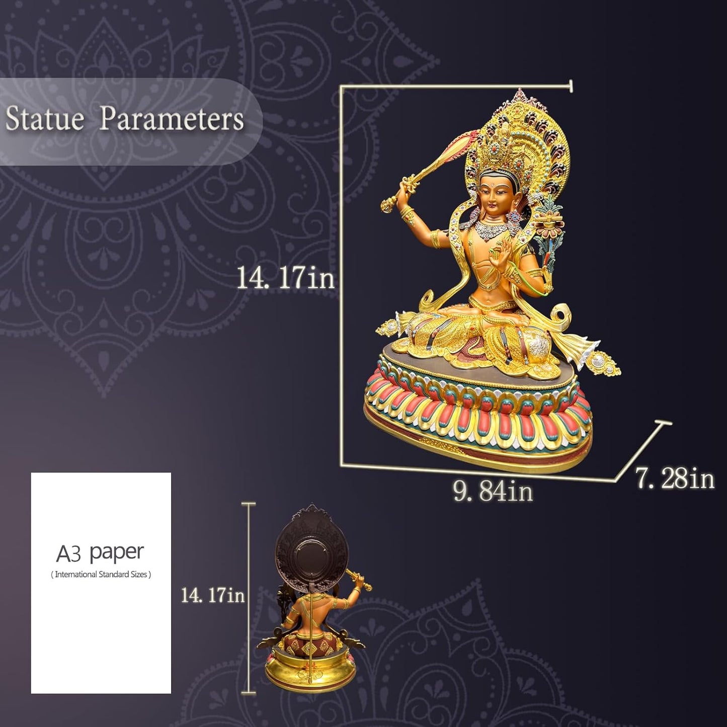 Buddha Statue Indoor, Buda Sculpture for Home Decor, Hand-Painted Colored Buddhist Budda, Nepalese Craft Handmade Tibetan Buddhism Meditation Copper (Manjushri, 14.17")