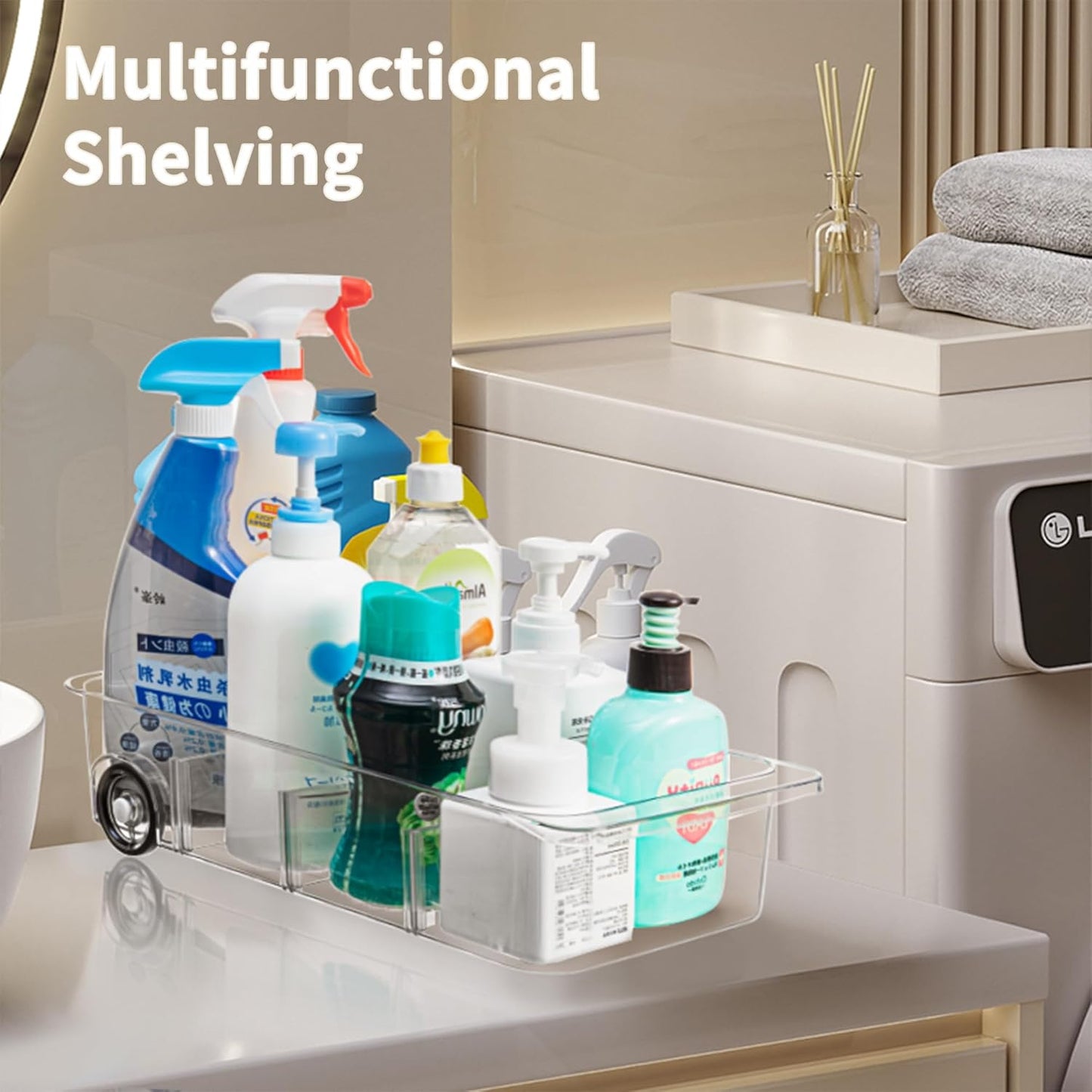 Attelite 3 Pack Fridge Organizer on Wheels,Roll Out Refrigerator Organizers and Storage Clear Design with Dividers,Upgrade Thick Plastic Storage Bins with Wheels, Kitchen Organization