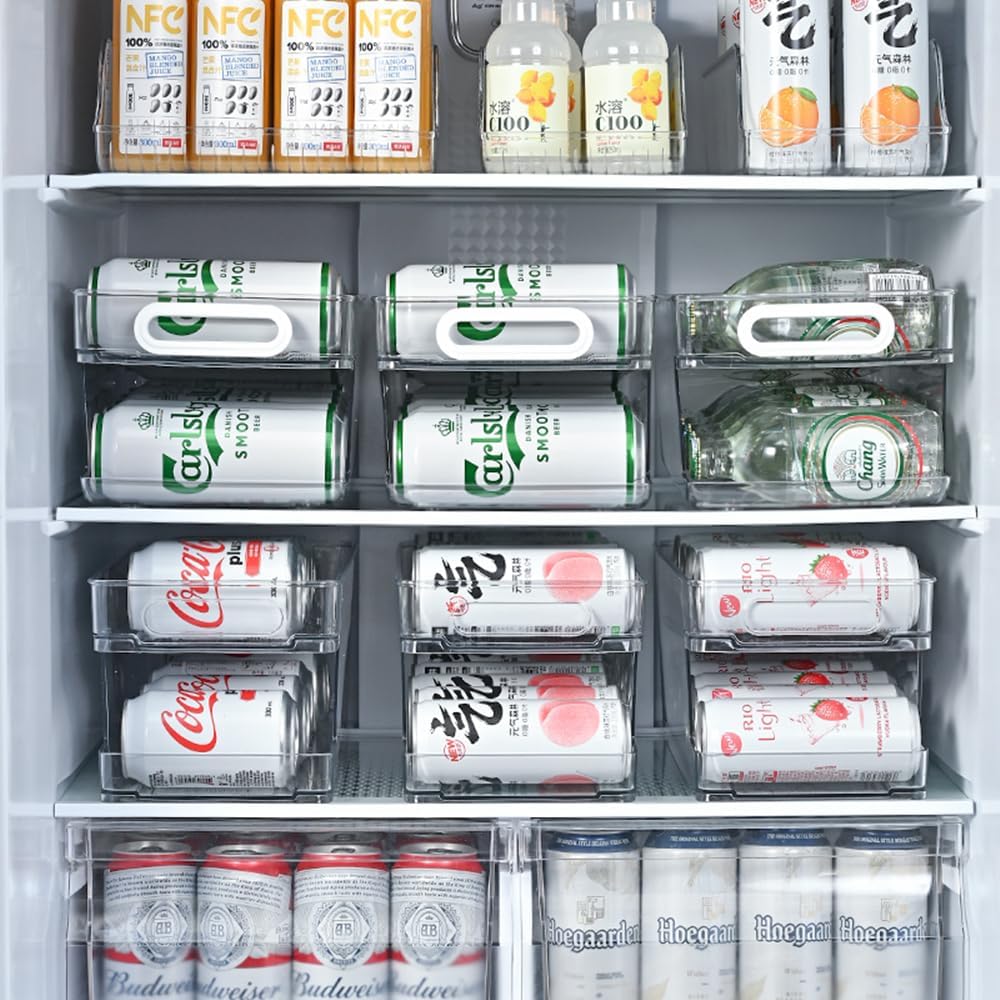 Xicennego Upgrade 2-Tier Rolling Soda Can Storage Organizer for Tall Skinny Soda/Pop Cans, Soda Can Dispenser for Refrigerator, Fridge Can Drink Holder, Plastic Storage Rack for Fefrigerators, Pantry
