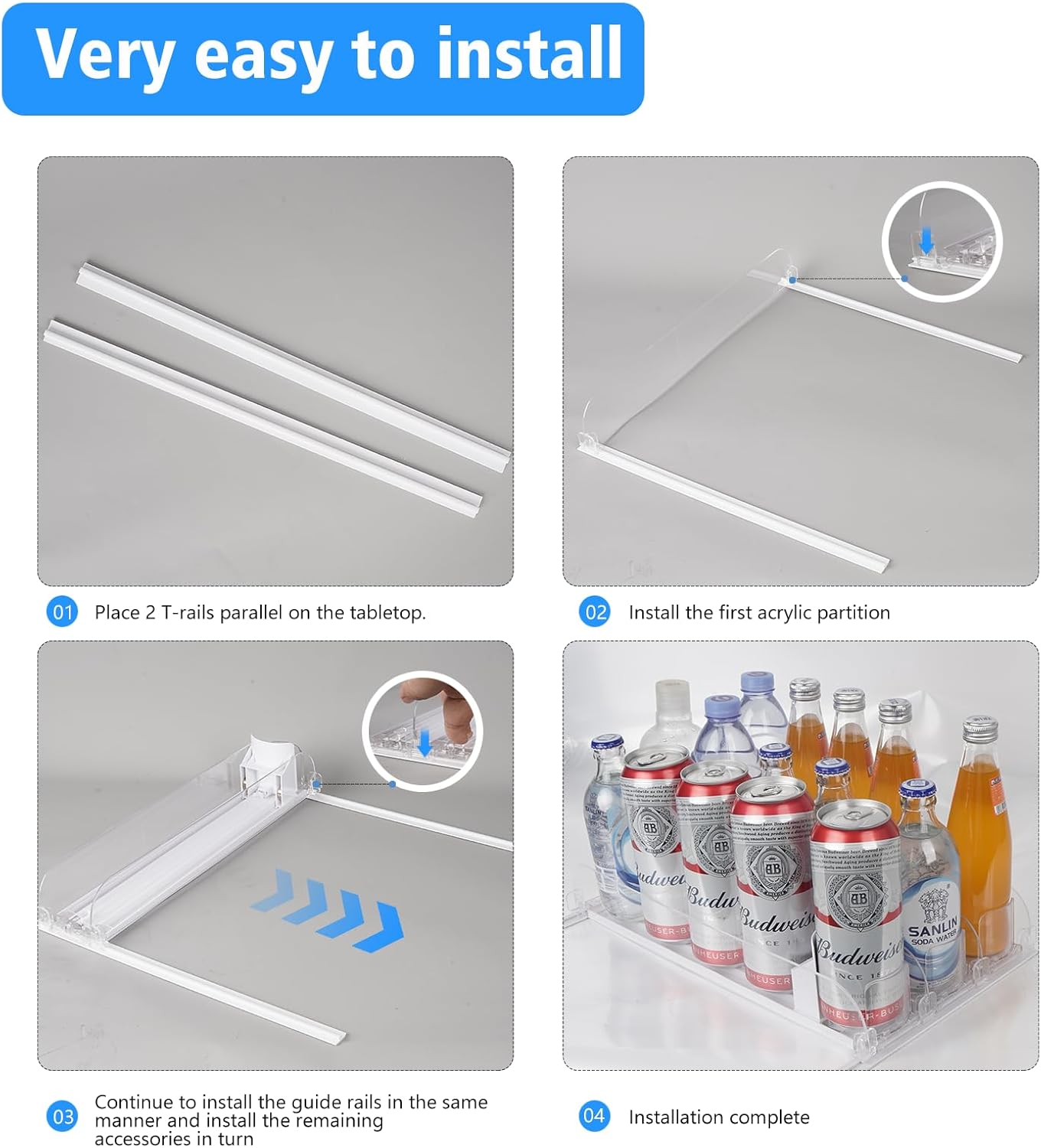 SOLY Drink Organizer for Fridge,Fridge Drink Dispenser for Fridge Automatic Pusher Glide,For Refrigerator Organizing Holds up to 14.96" D, Adjustable for 6-20oz