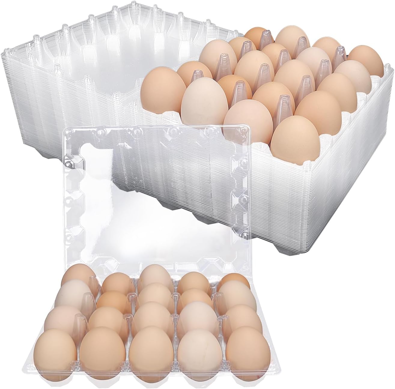50 Pack Bulk Egg Cartons, Clear Plastic Chicken Egg Holders, Egg Tray Carton Holder for Home & Kitchen, Farm & Market Use, An Eco-Friendly Egg Storage Solution, 20 Grids(Medium Size)