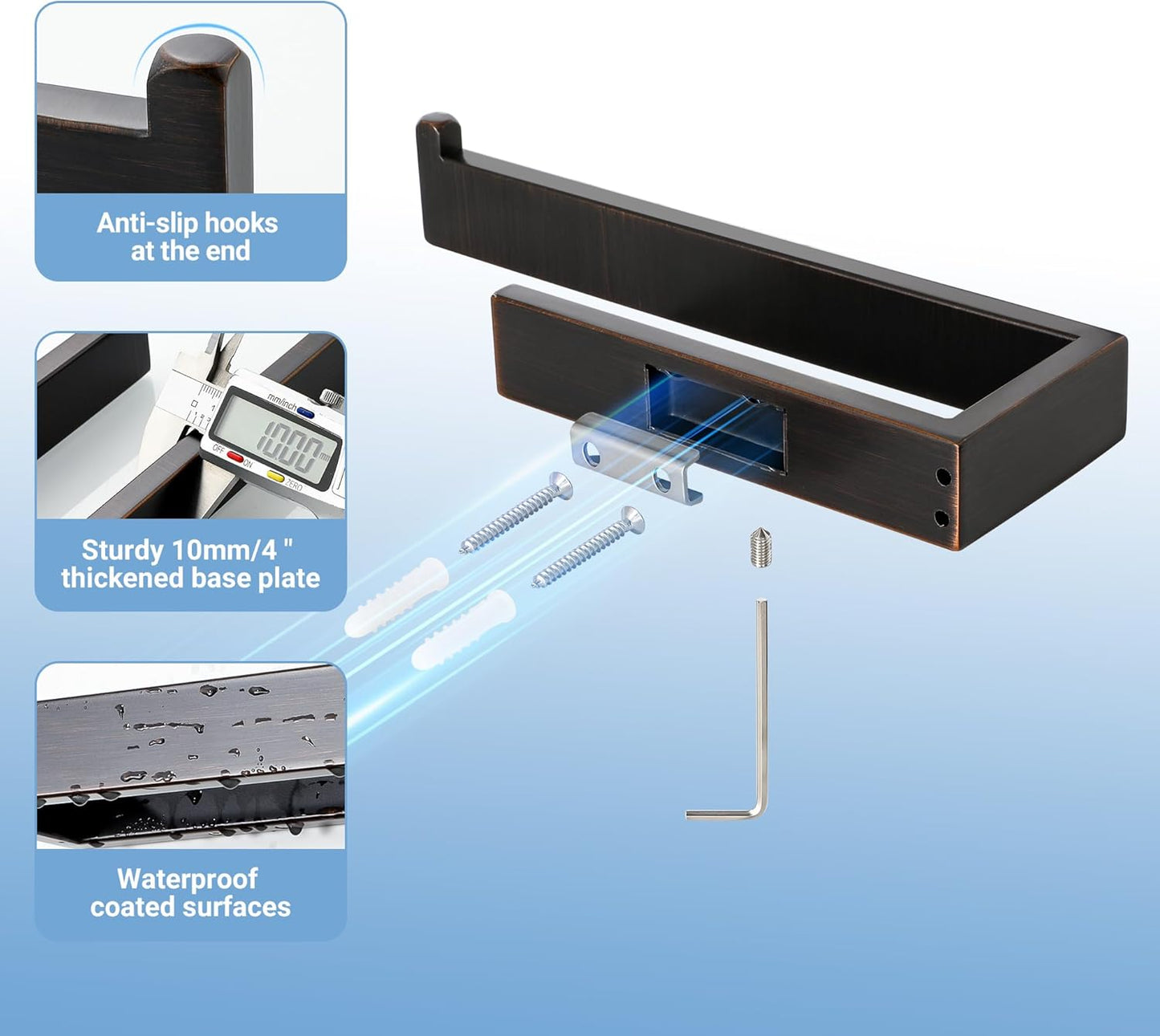 Sayayo Towel Ring for Bathroom, Oil Rubbed Bronze Towel Bar for Bathroom Wall, 10 Inch Hand Towel Holder for Kitchen, SUS304 Stainless Steel Towel Rack Modern Square