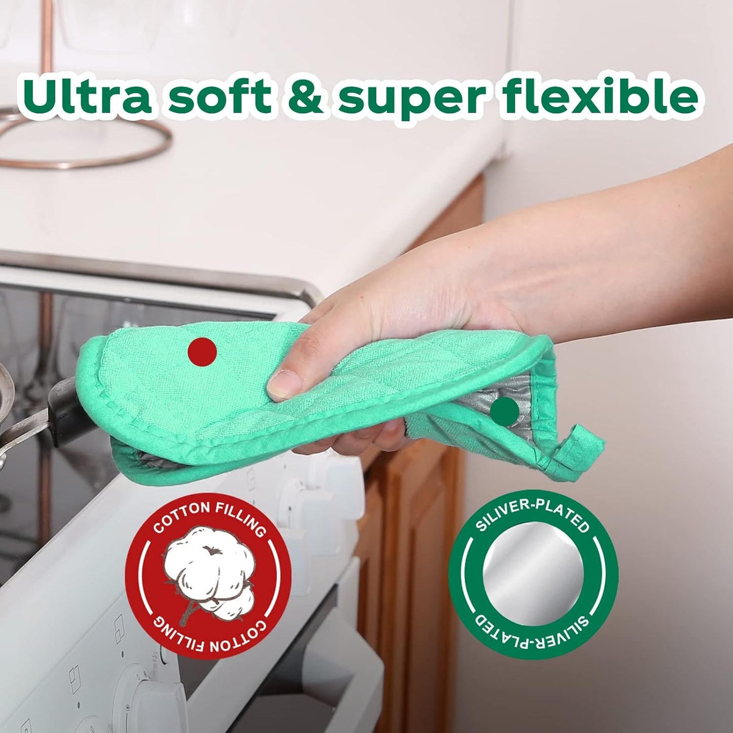 Joyhalo 6 Pack Pot Holders for Kitchen,Cotton Oven Holder with Great Heat Resistance,Non Slip Hot Pads for Kitchen Clearance,Aqua