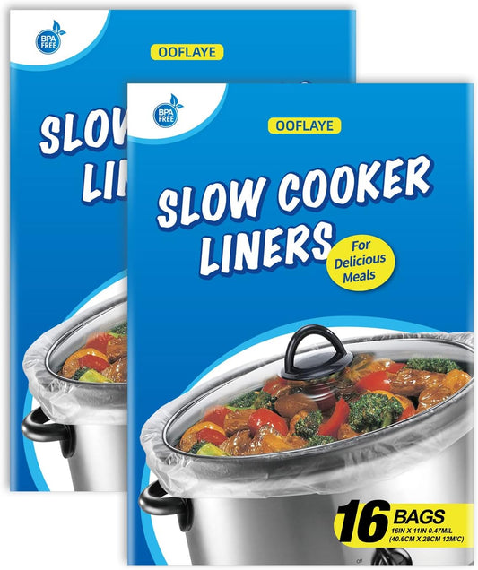 32 Counts Slow Cooker Liners Small Size(11 x 16 Inch) Kitchen Disposable Cooking Bags Fits 1 to 3 Quarts Safe for Oval or Round Pot -2Pack