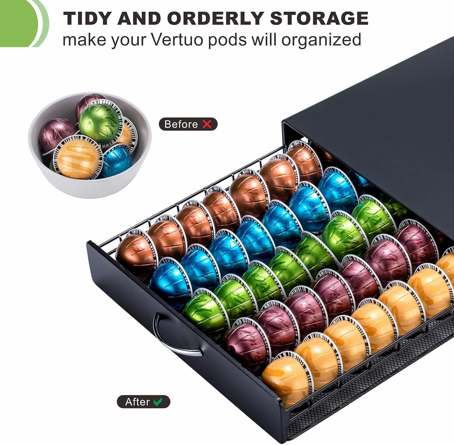 ZCDCP Nespresso Pod Holder Vertuo pod Storage Drawer Black Metal Coffee Pod Holder for Vertuoline Capsule Orgainzer 50 Pods