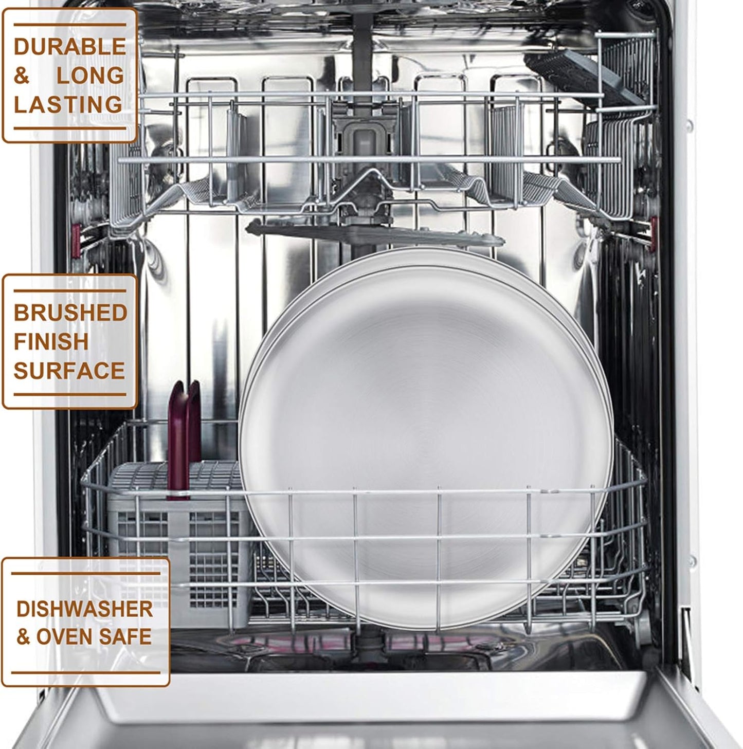 P&P CHEF 10 Inch Pizza Pan, 3 Pieces Stainless Steel Round Pizza Tray Dish Plate For Oven Baking Roasting, Healthy & Heavy Duty, Rust Free & Dishwasher Safe -Silver