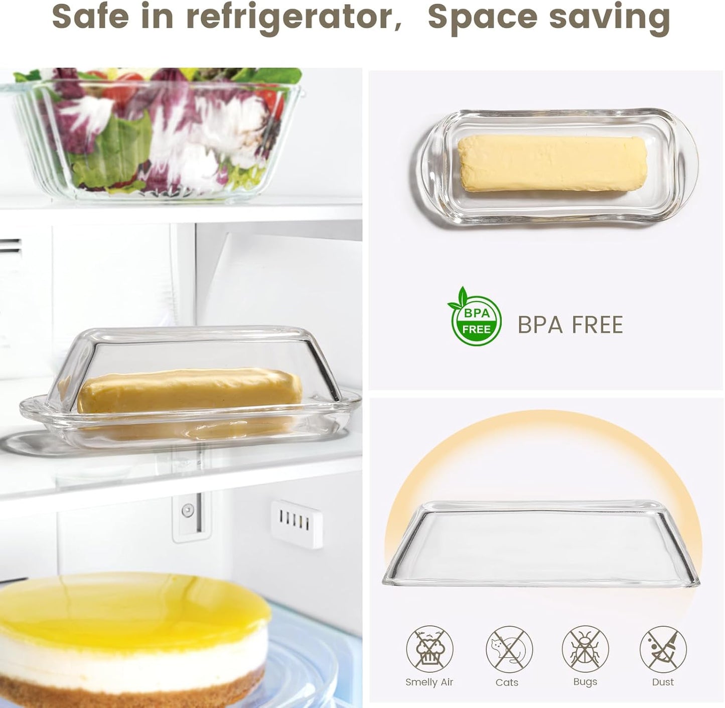 Glass Butter Dish Butter Keeper and Butter Holder for Fridge Butter Dish with Lid for Countertop Vintage Container for Counter Butter Tray with cover (Clear-7)