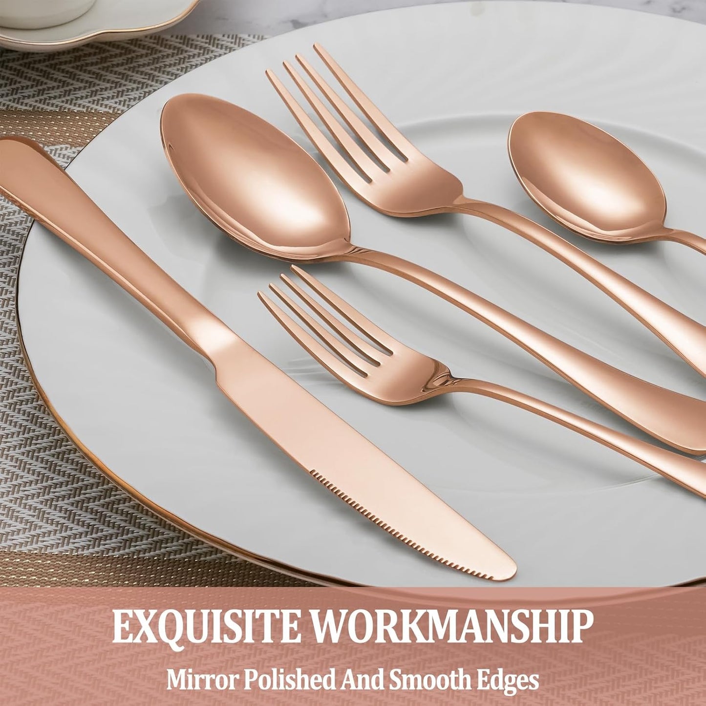30 Pcs Rose Gold Silverware Set Service for 6, Premium Stainless Steel Flatware Set, Cutlery Utensil Set, Durable Home Kitchen Eating Tableware Set, Include Fork Knife Spoon Set, Dishwasher Safe