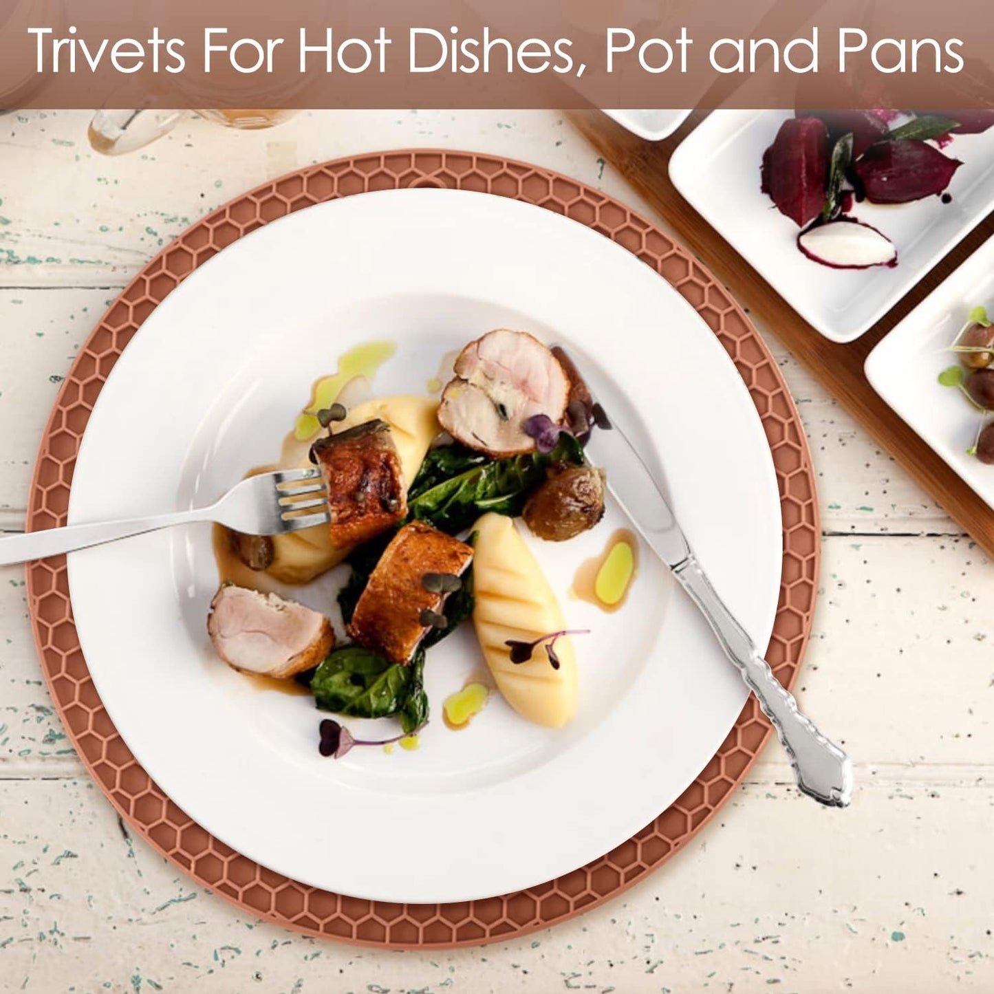 Silicone Trivets for Hot Dishs, 7 Inch & 9 Inch Heat Resistant Silicone Hot Pads Pot Holders for Kitchen Counter, Flexible Round Trivet Mats, Potholders(Coffee)