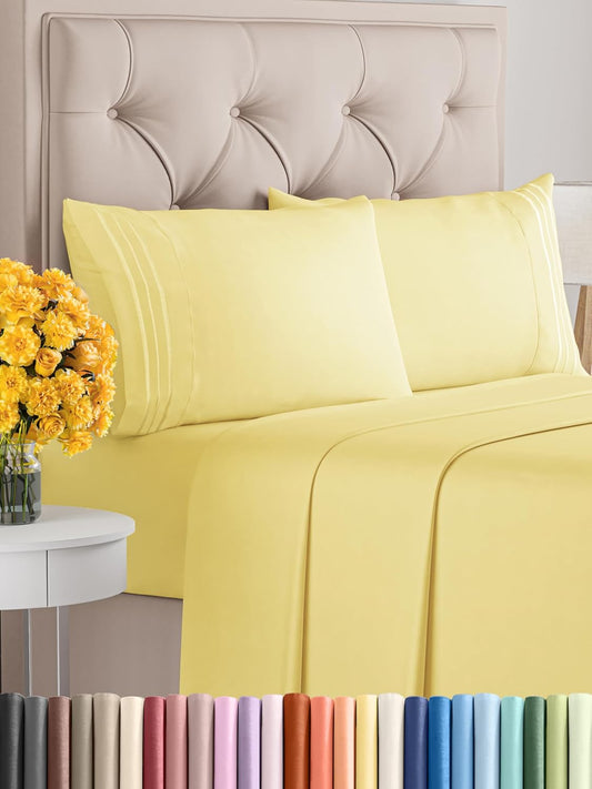 King Size 4 Piece Sheet Set - Comfy Breathable & Cooling Bed Sheets Set - Hotel Luxury Bedding for Women, Men, Kids, Teens, Boys & Girls - Deep Pockets, Ultra-Soft, Wrinkle Free - Oeko-Tex - Yellow