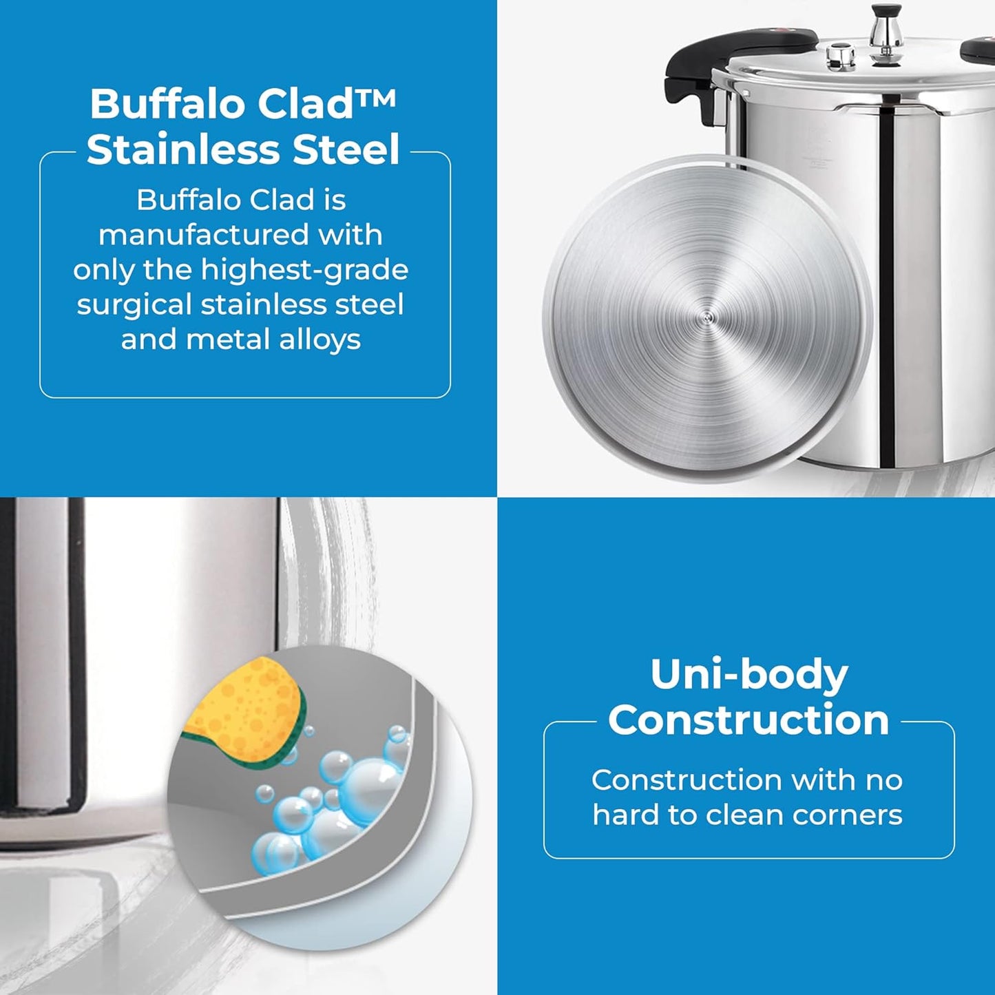 Buffalo Pressure Cooker 21 Qt Stainless Steel - Large Canning Pot with Lid for Home, Commercial Use - Easy to Clean Any Stove Top Pressure Canner, Can Cooker - SG Certificate QCP420