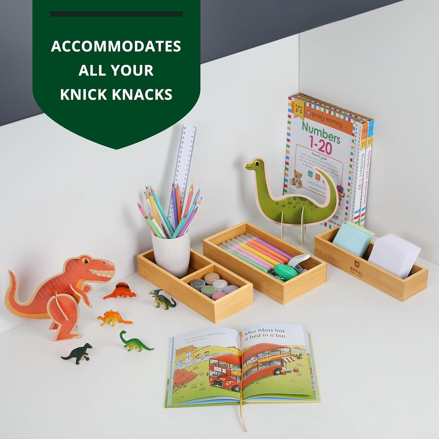 ROYAL CRAFT WOOD Luxury Bamboo Drawer Organizer Storage Box, Bin Set - Multi-Use Drawer Organizer for Kitchen, Bathroom, Office Desk, Makeup, Jewelry (3 Boxes)