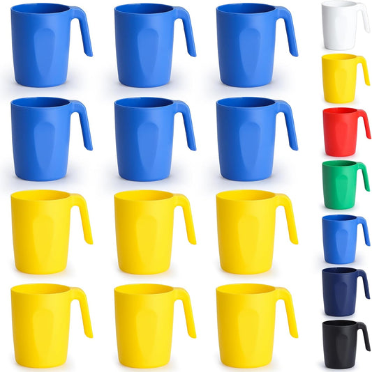 Kyraton Plastic Mug Set 12 Pieces, UKR Color Unbreakable And Reusable Light Weight Travel Coffee Mugs Espresso Cups Easy to Carry And Clean, Dishwasher Safe