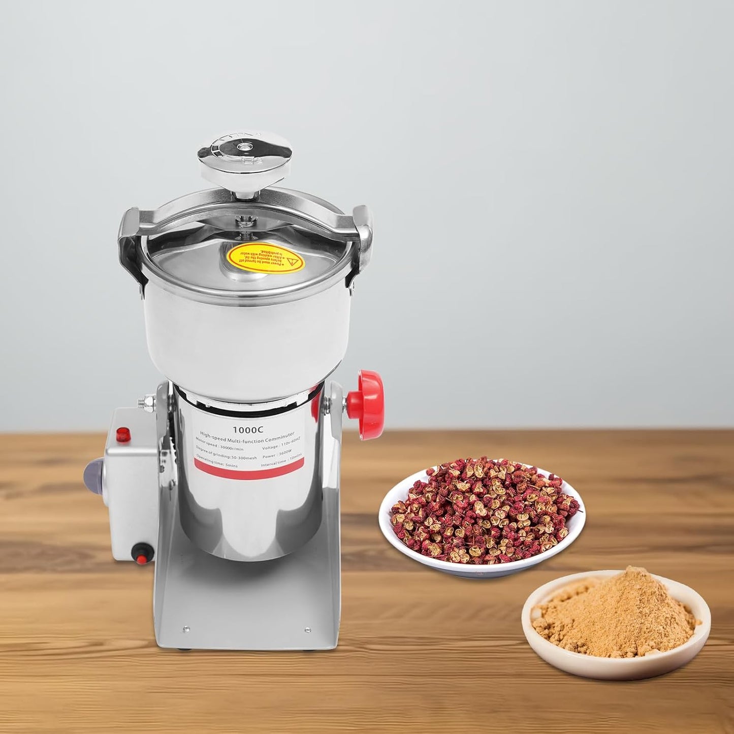 Electric Grain Mill Grinder High Speed 30000r/min Powder Machine Grain Spice Herb Grinder Dry Grinder Machine Stainless Steel Powder Grinder for Dry Spice Herbs Grains Coffee Rice Pepper (1000g 3600W)