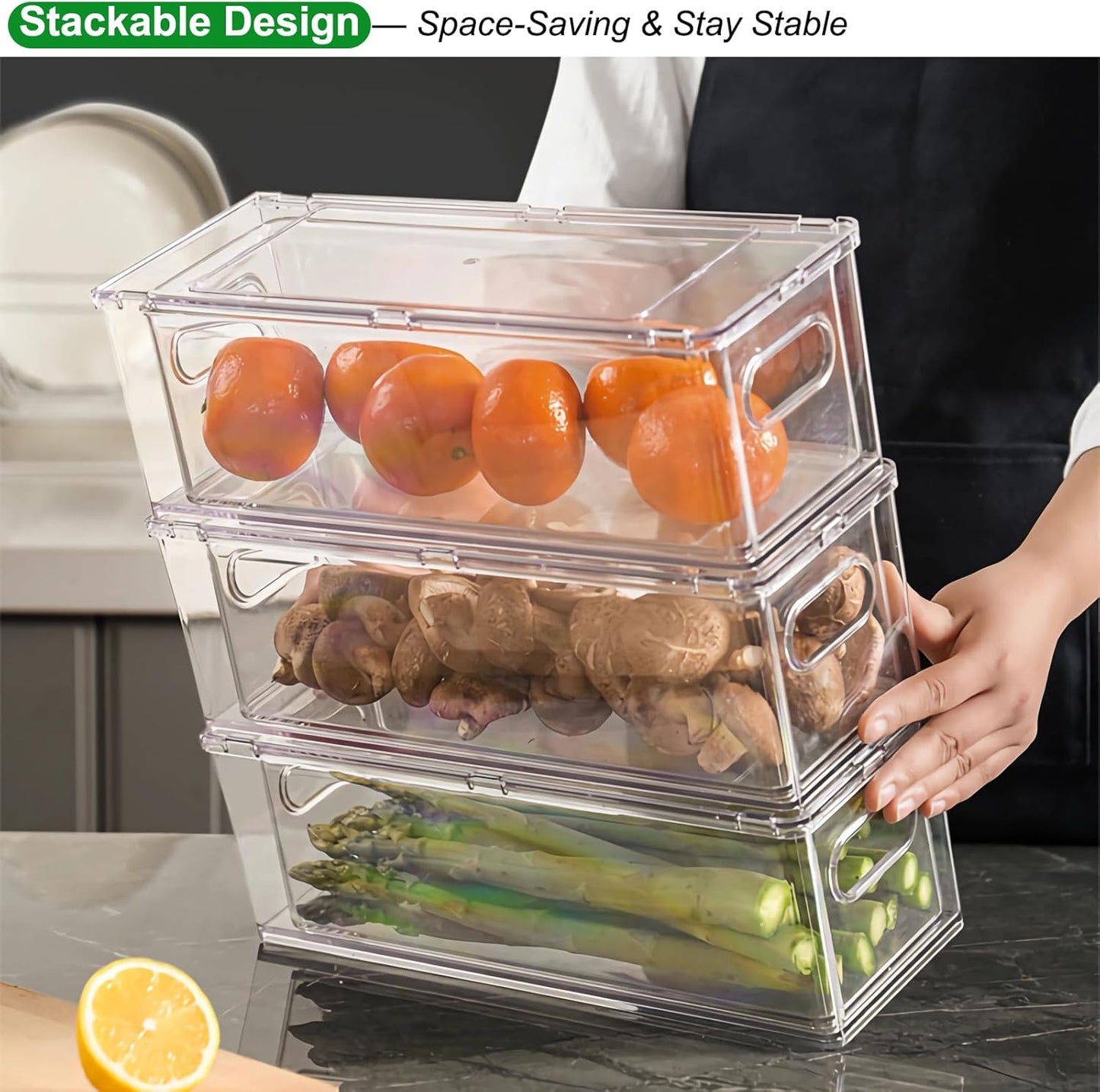 Taiuloo 2 Pack Stackable Refrigerator Organizer Bins with Pull-Out Drawer, Clear BPA-Free Food Storage Containers for Fridge Freezer, Kitchen Pantry Cabinet & Bathroom Vanity Organization