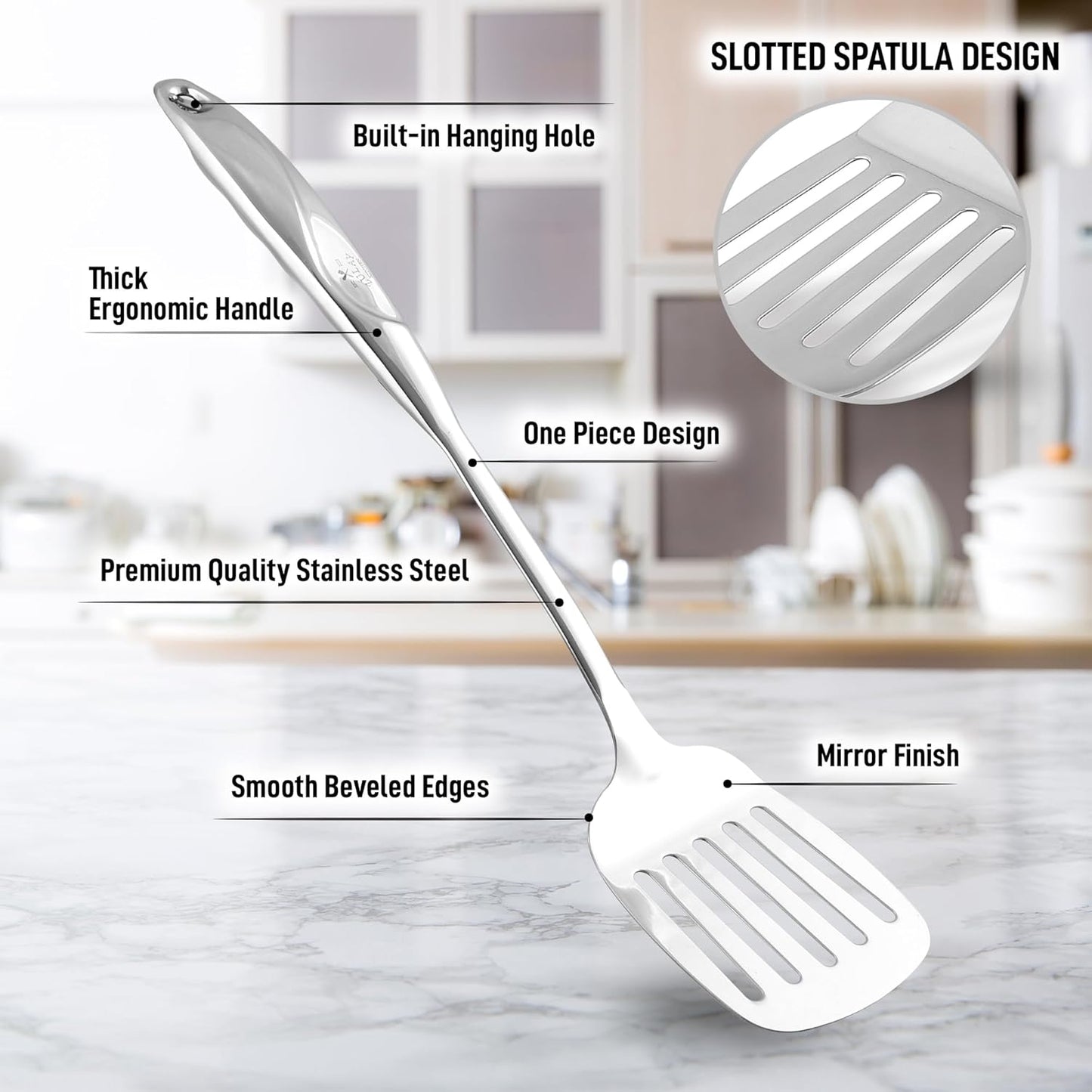 Zulay Kitchen Stainless Steel Metal Spatula – Lightweight, Strong & Durable Metal Turner – Easy to Use, Comfortable Grip, Heat Resistant & Dishwasher Safe – Perfect for Home Cooks & Chefs (14.8")