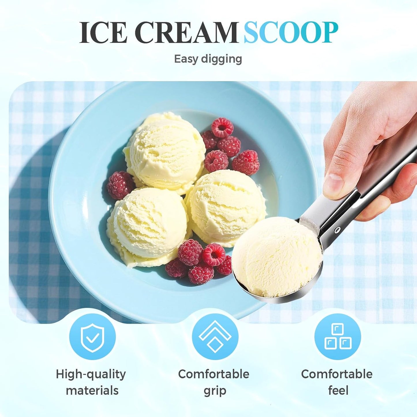 Ice Cream Scoop, 2025 New Heavy Duty Aluminum Scoop, Nonstick Gelato Scoop for Dessert Shop, Ergonomic Handle Metal Ice Cream Scoop for Home Use (1)