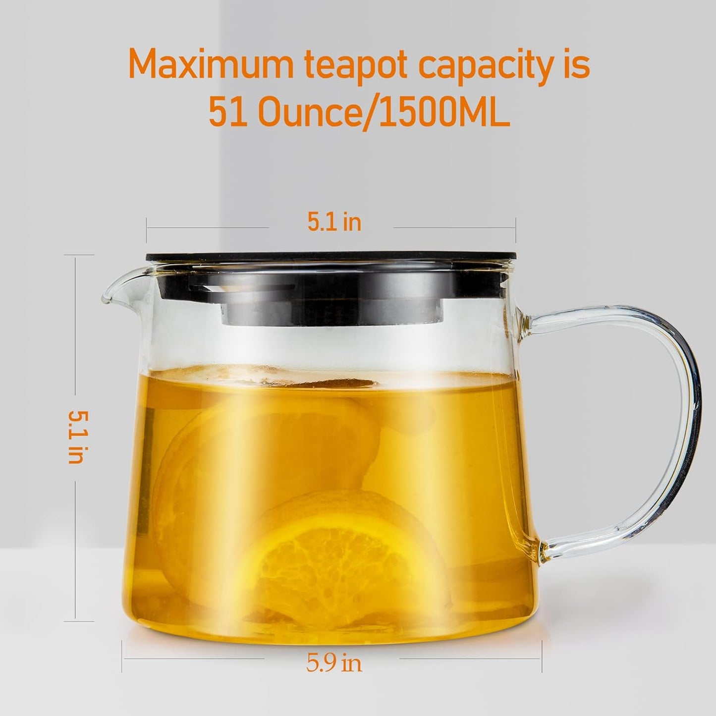 Glass Teapot 51oz/1500ml with Removable Stainless Steel Infuser Tea pot, Heatproof Borosilicate Glass Tea Make, Stovetop Safe Glass Tea Kettle for Loose and Blooming Leaf Tea