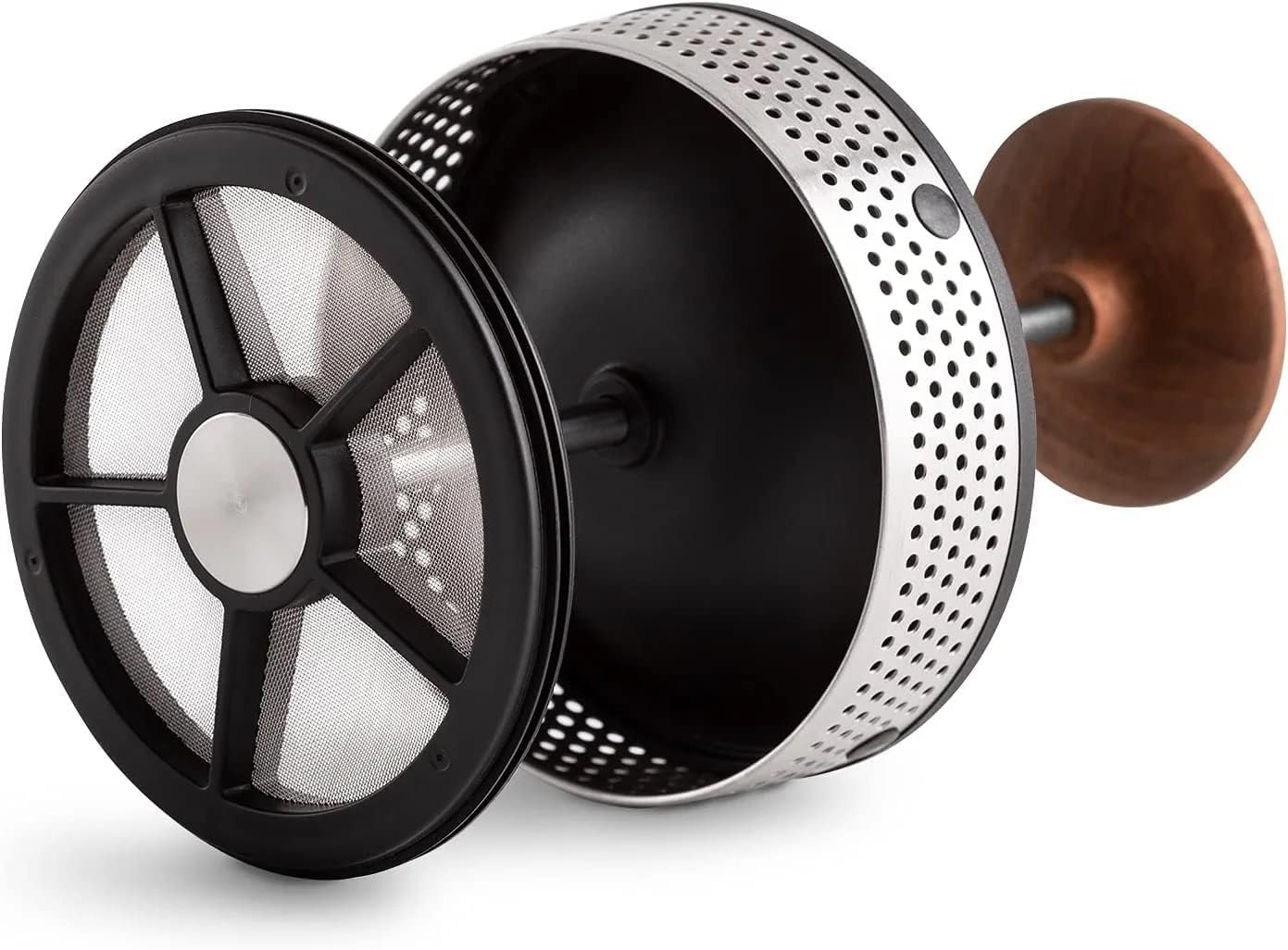 Fellow Clara French Press Coffee Maker - Portable Stainless Steel Coffee Press, Insulated Manual Brewer, Matte Black with Walnut, 24 oz Carafe