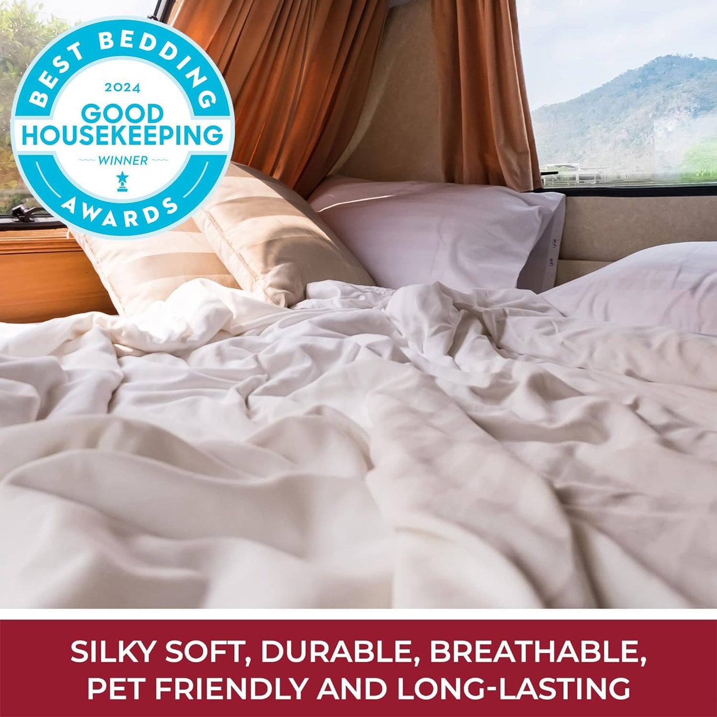 Mellanni RV Short Queen Sheets - 4 PC Iconic Collection Bedding - Hotel Luxury, Extra Soft, Cooling Bed Sheets - Deep Pocket up to 10 inch (RV/Short Queen, Hazy Lilac)