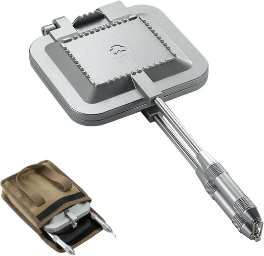 camping moon Sandwich Maker Hot Sand Single Burner Gas Fire Open Fire Compact Aluminum TT-1315 (Silver w/bag)