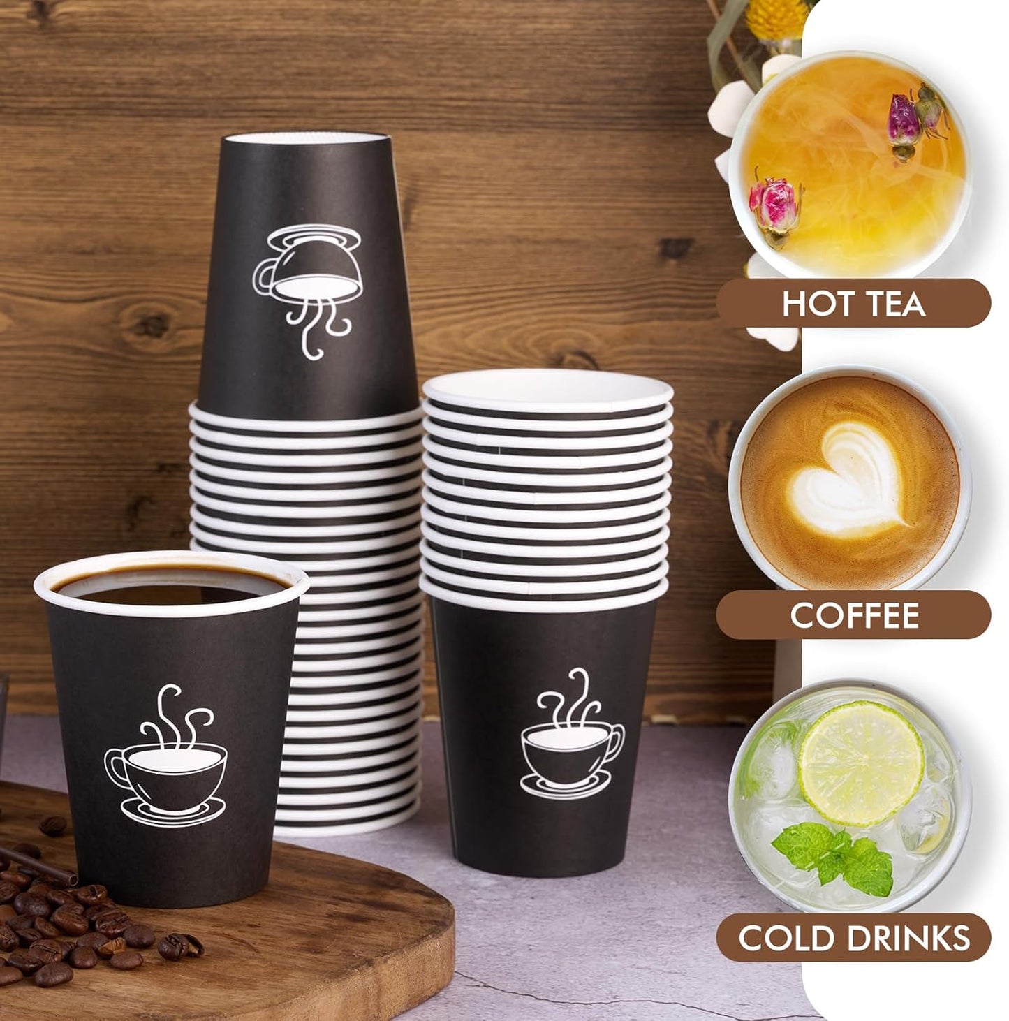360 Pack 8 oz Paper Coffee Cups, Disposable Black Paper Cups for Hot Beverage, Drinking Water, Used for Cafes, Offices and Events