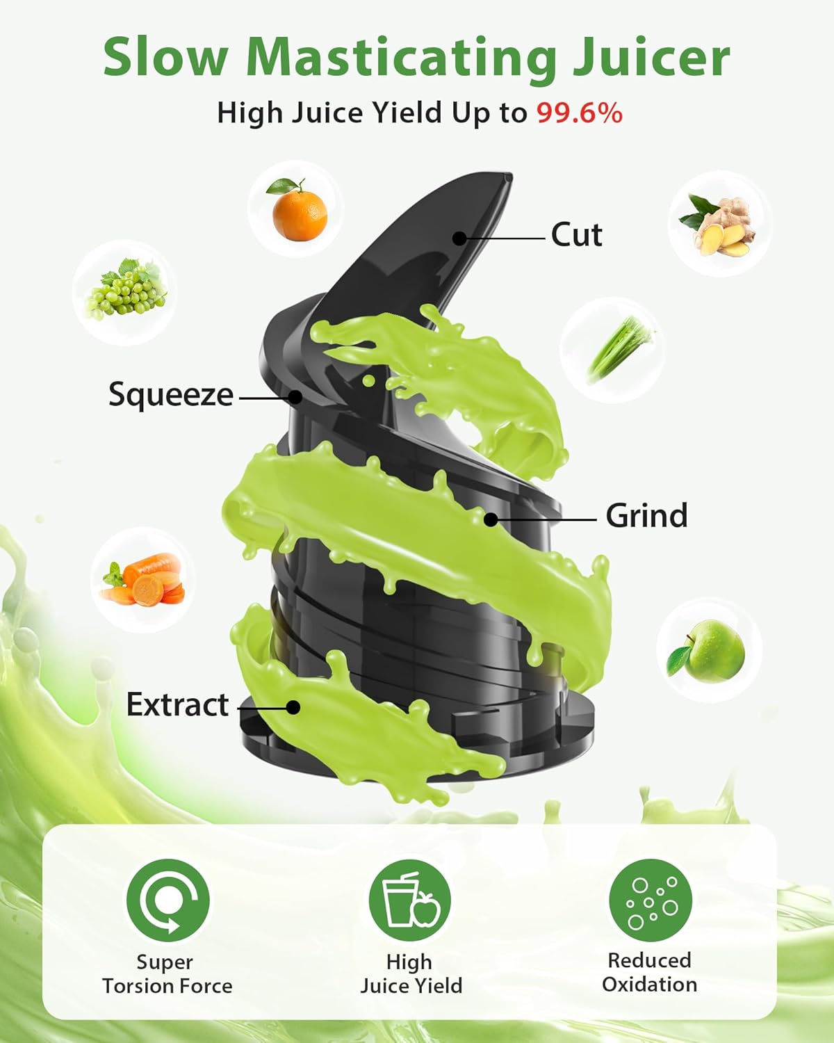 Juicer Machines, ECOSELF Large Feed Chute for Family Needs, Professional Hands Free Cold Press Juicer For Whole Fruits & Vegetables, Self Feeding for Juice Extractor Machine, Easy to Clean