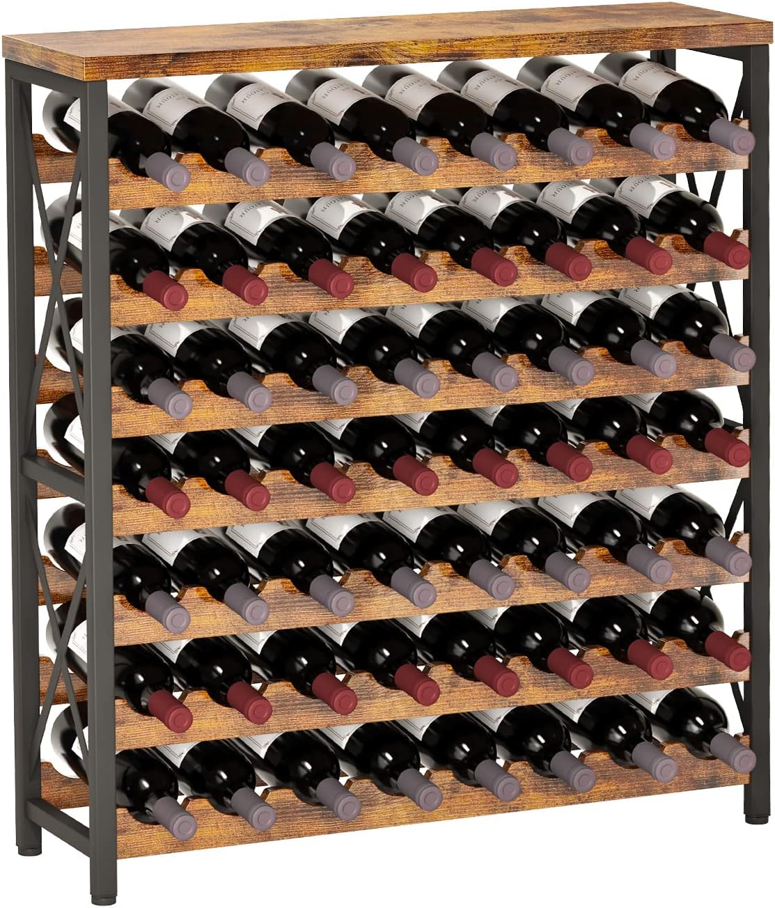 Homeiju 56-Bottle Wine Rack Freestanding Floor, Wooden Wine Storage Shelf, Stackable Wine Rack with Tabletop for Living Room,Kitchen or Wine Cellar