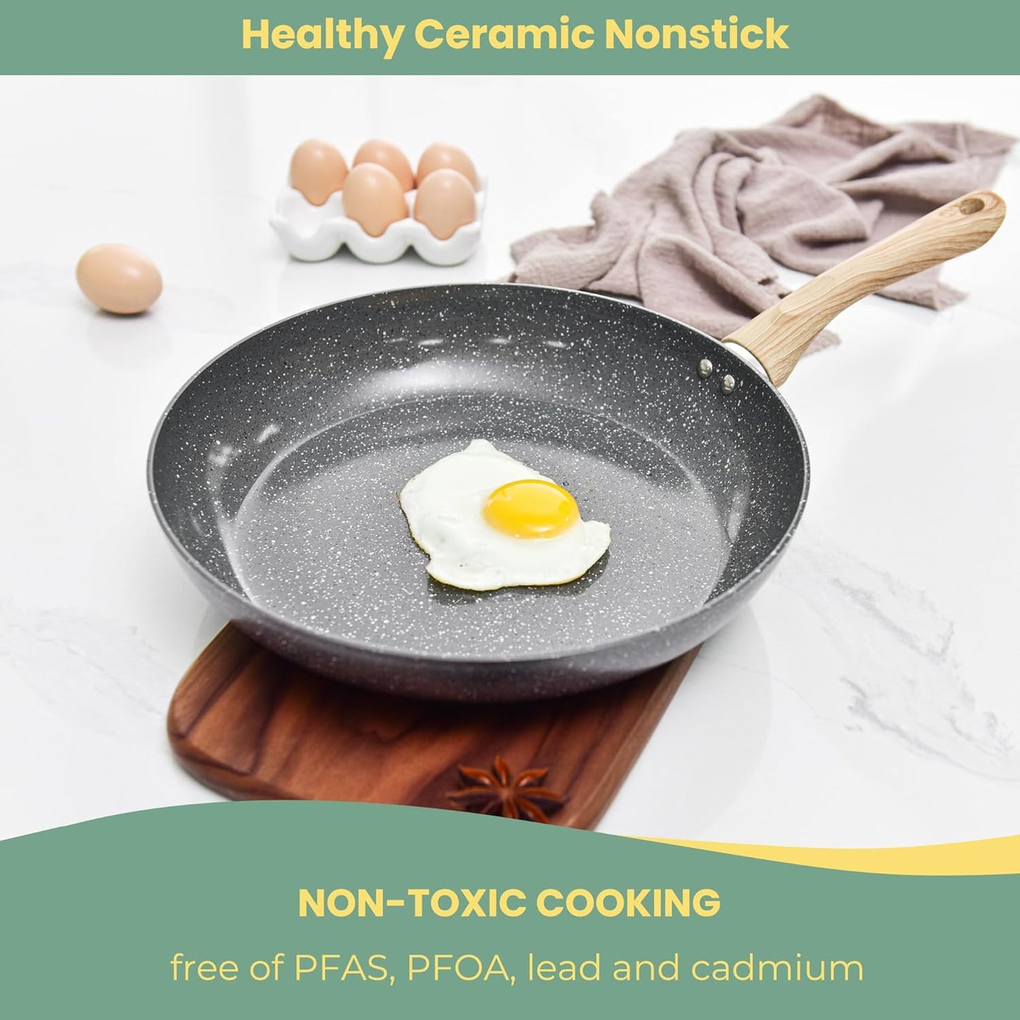 Fry Pan Nonstick 3 Piece Stretched Aluminium Cookware 8", 9.5", 11" Skillets Fry Pans with Induction Bottom