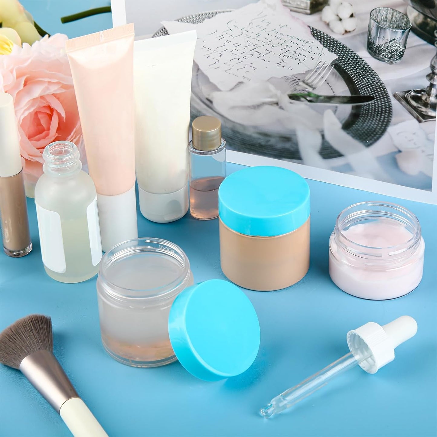 SATINIOR 6 Pack 2 oz Plastic Jars Containers with Lids Wide-mouth Refillable Leakproof Reusable Round Empty Jars for Travel Cosmetic Dry Food Spice Candy Cookie Home Kitchen Organizing(Blue)