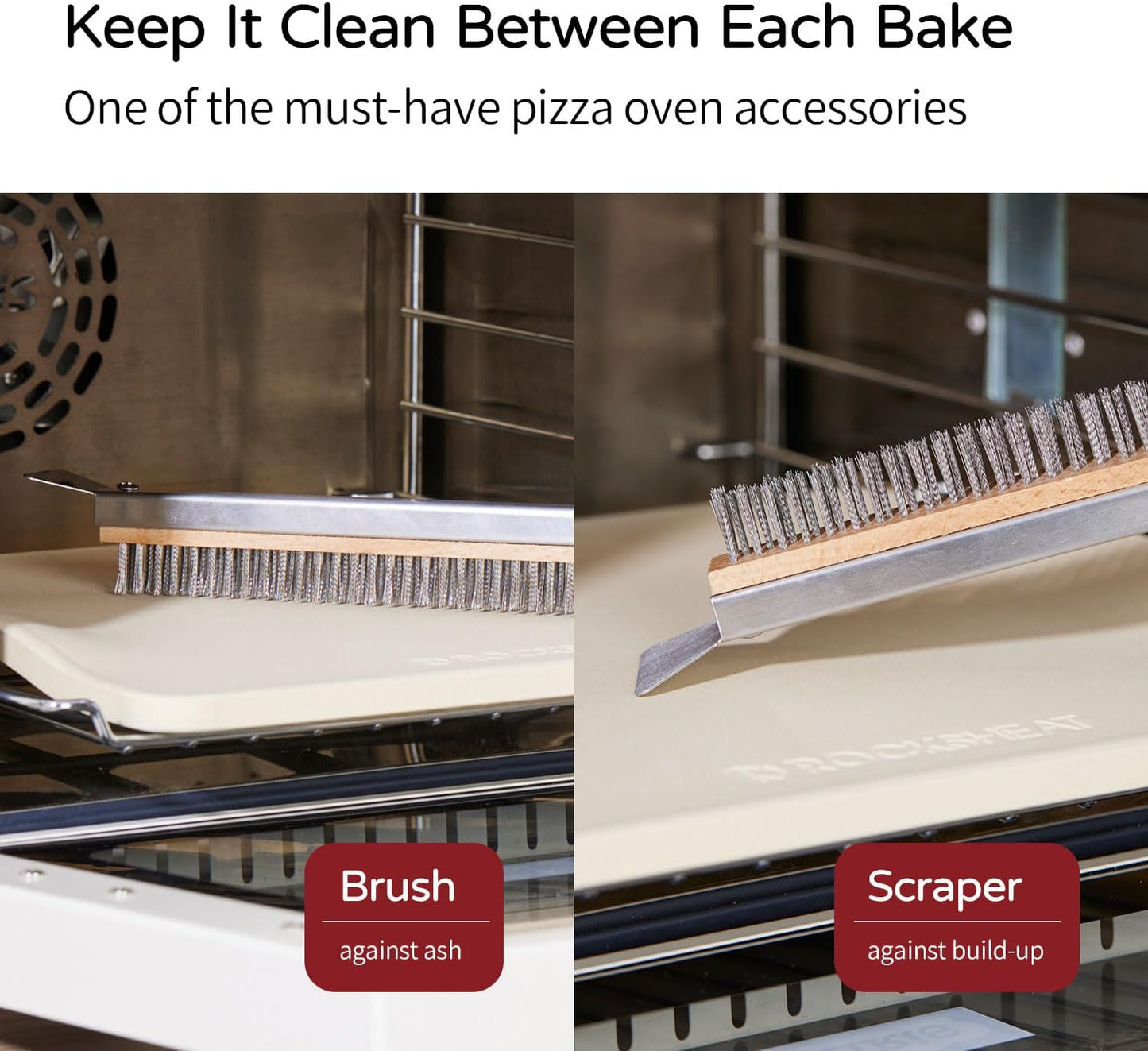 15x12 Inch Pizza Stone and Brush Set, Rectangle Pizza Baking Stone with Stainless Steel Bristle Grill Brush for Oven, Grill, BBQ, Cordierite Cooking Stone