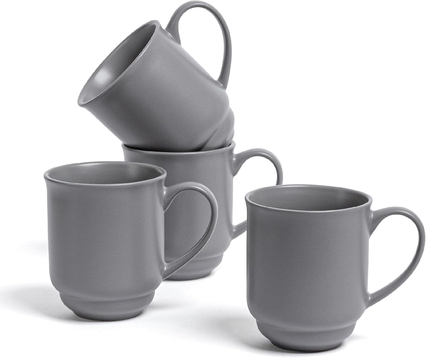 over&back Rim Stoneware Coffee Mugs - 4-Piece Mug Set - Enjoy the Perfect Cup of Coffee, Tea, Latte, and More - Semi-Matte Charcoal - 16oz