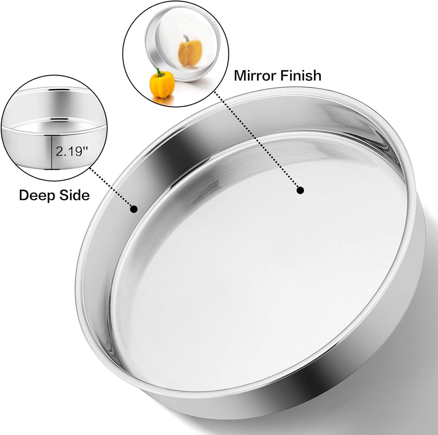 P&P CHEF 11 Inch Round Cake Pan Set of 3, Stainless Steel Round Baking Layer Pans Bakeware for Layer Birthday Cake, Fit Oven/Pots/Pressure Cooker, Leakproof & Dishwasher Safe, Silver