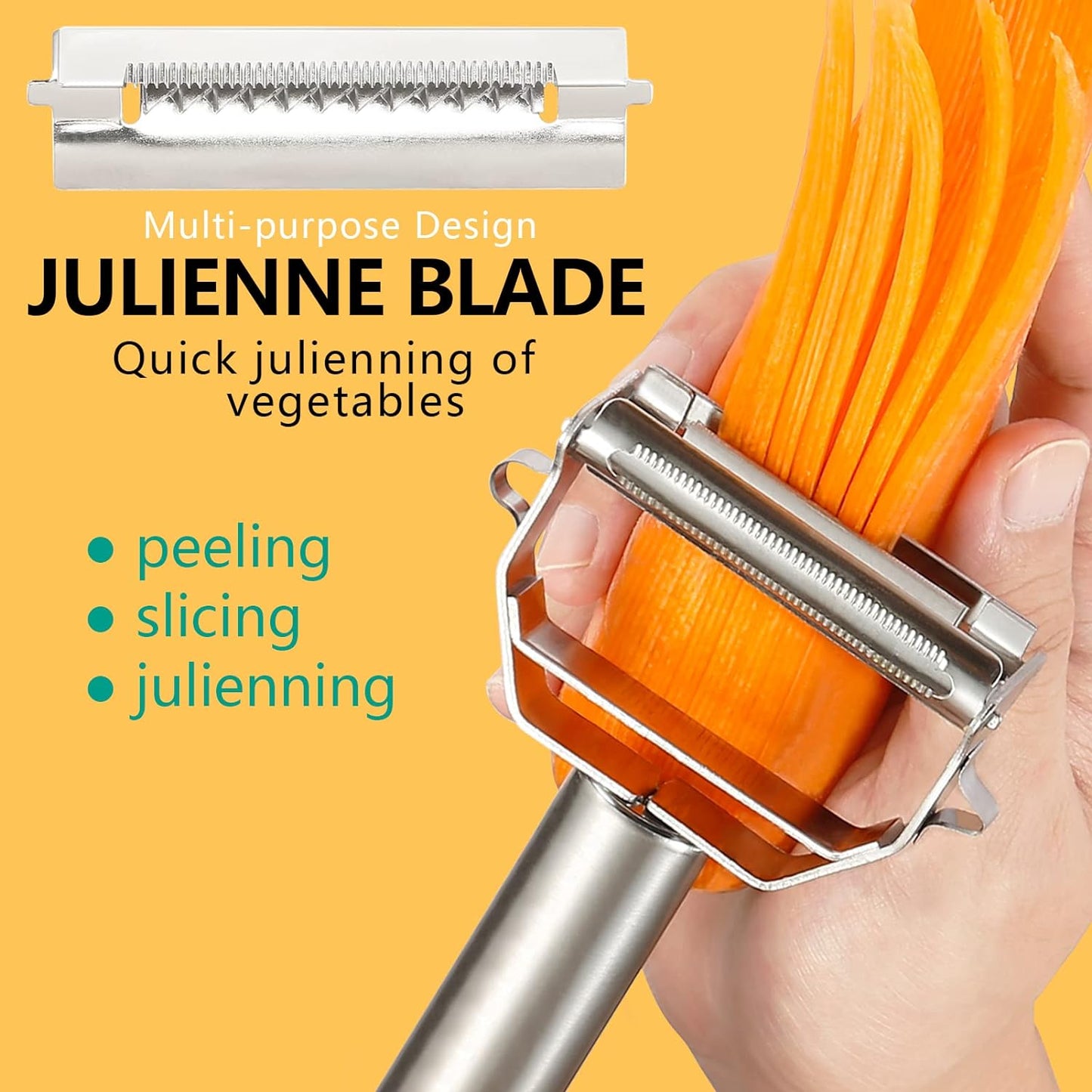 Stainless Steel Peeler Julienne Cutter Slicer for Carrot Potato Melon Vegetable and Fruit with Cleaning Brush